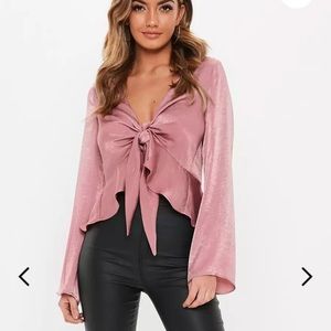 Missguided blush peplum tie front top